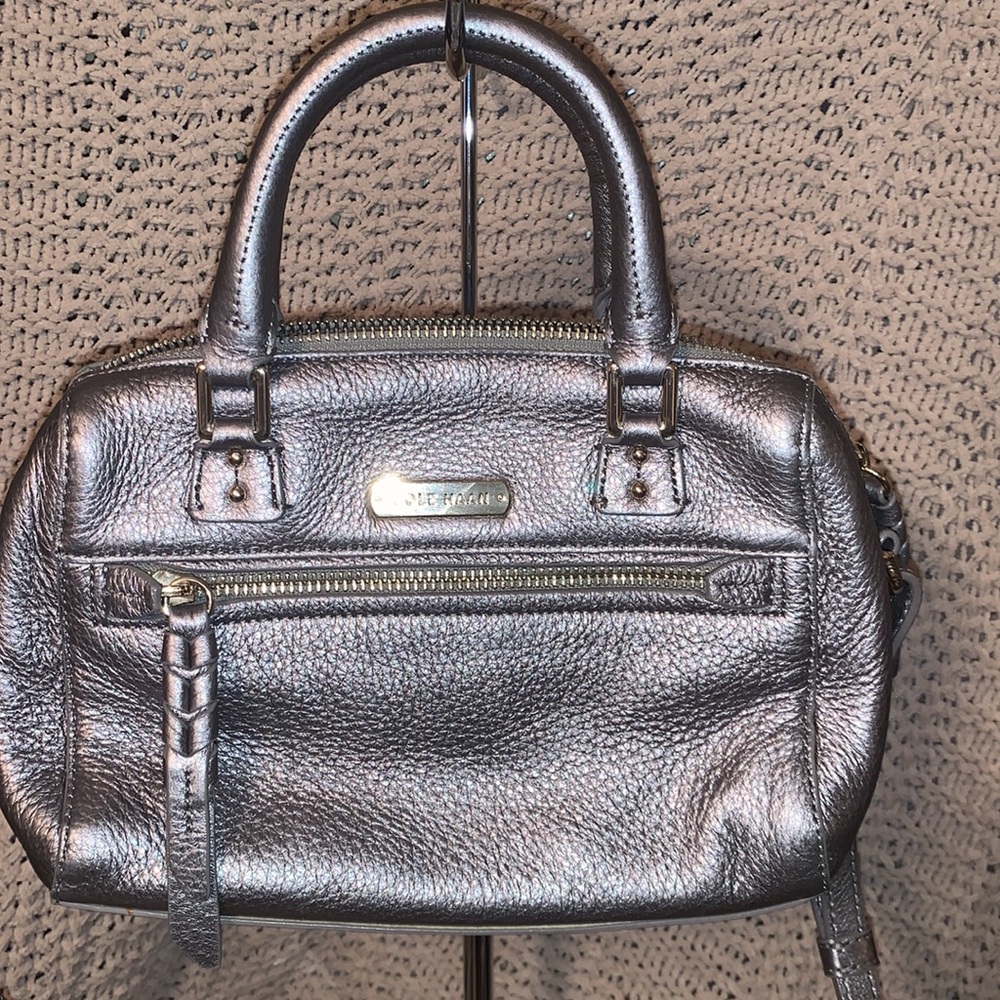 Cole Haan Metallic Silver Leather Crossbody Bag - Picture 2 of 6